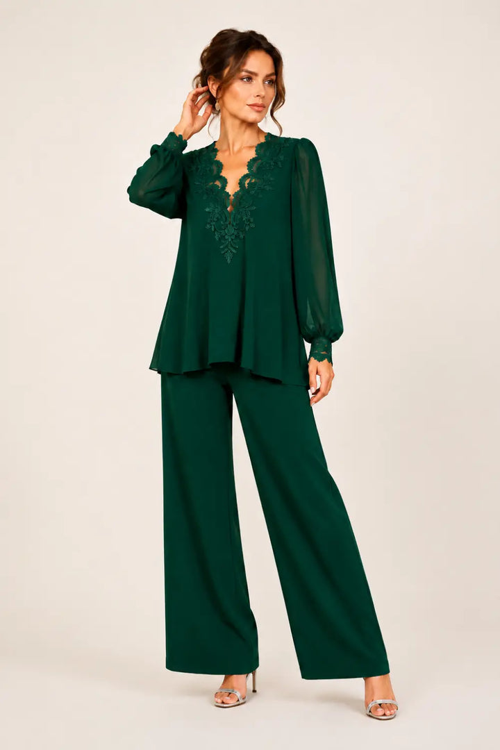 Silvana | V-Neck Chiffon Pants Set