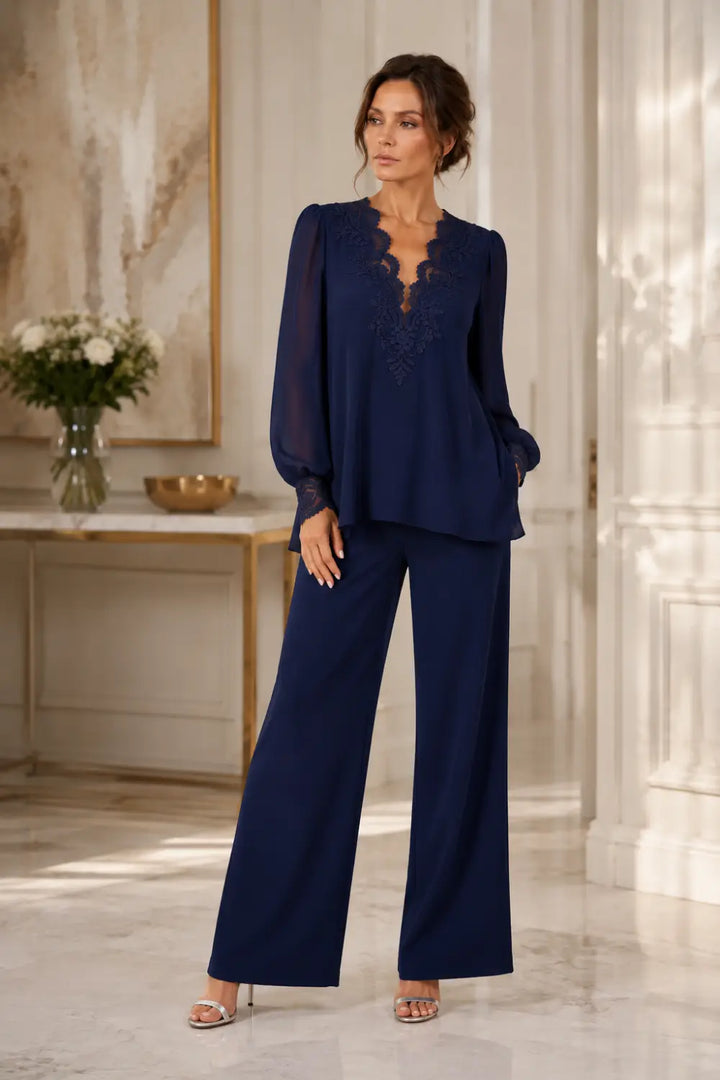 Silvana | V-Neck Chiffon Pants Set