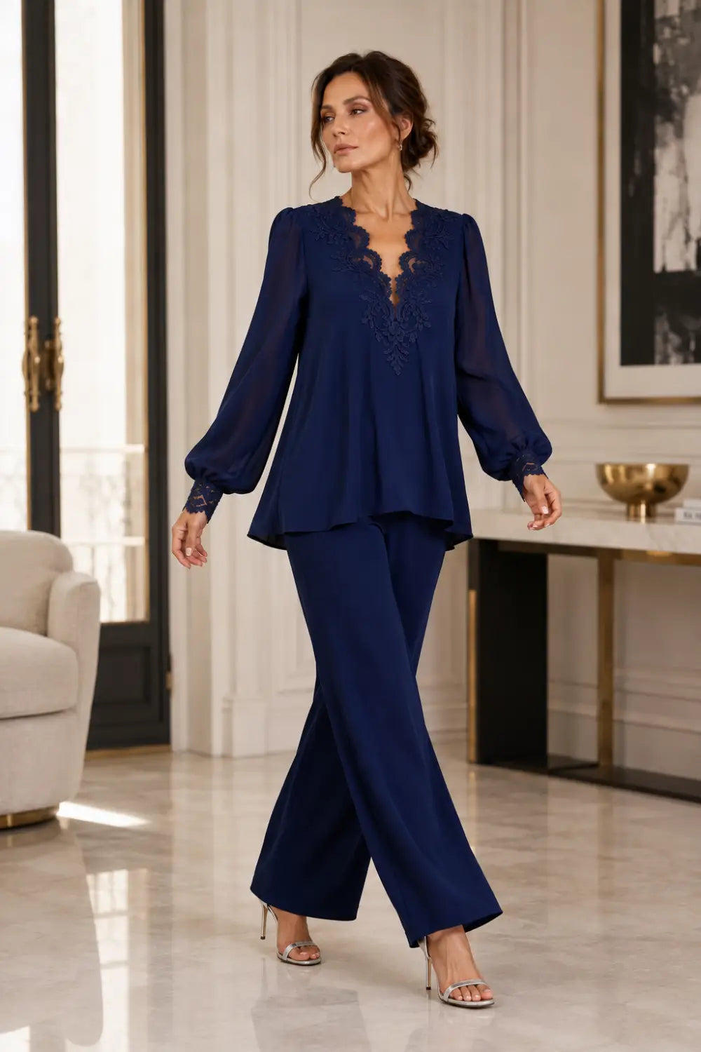 Silvana | V-Neck Chiffon Pants Set