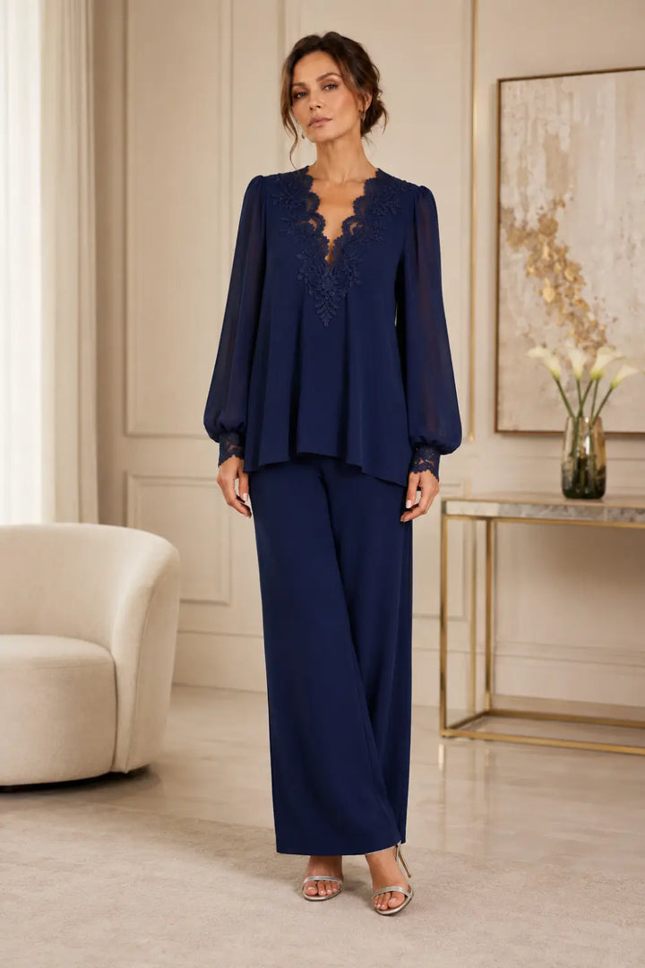 Silvana | V-Neck Chiffon Pants Set