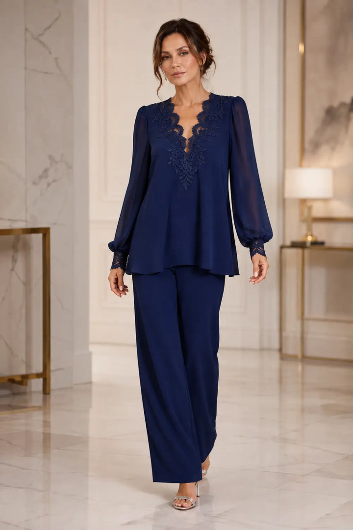 Silvana | V-Neck Chiffon Pants Set
