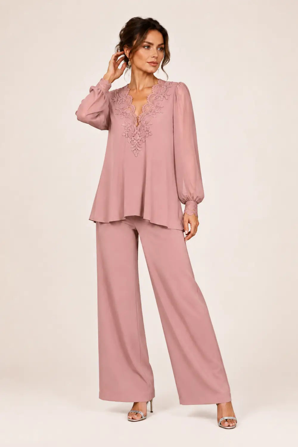 Silvana | V-Neck Chiffon Pants Set