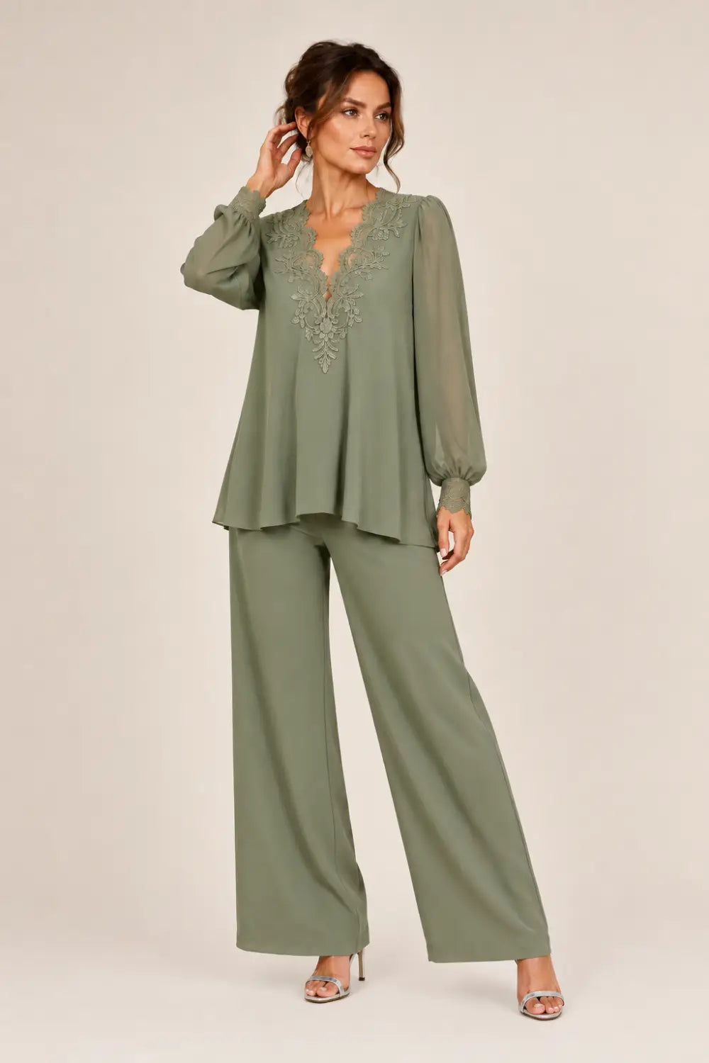 Silvana | V-Neck Chiffon Pants Set