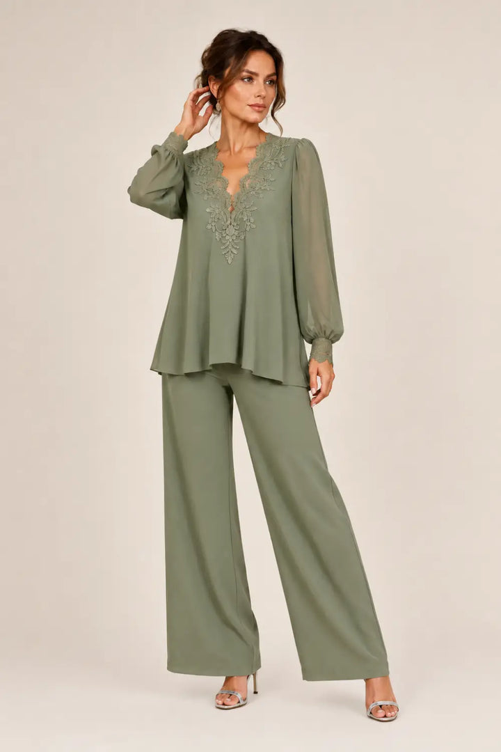 Silvana | V-Neck Chiffon Pants Set