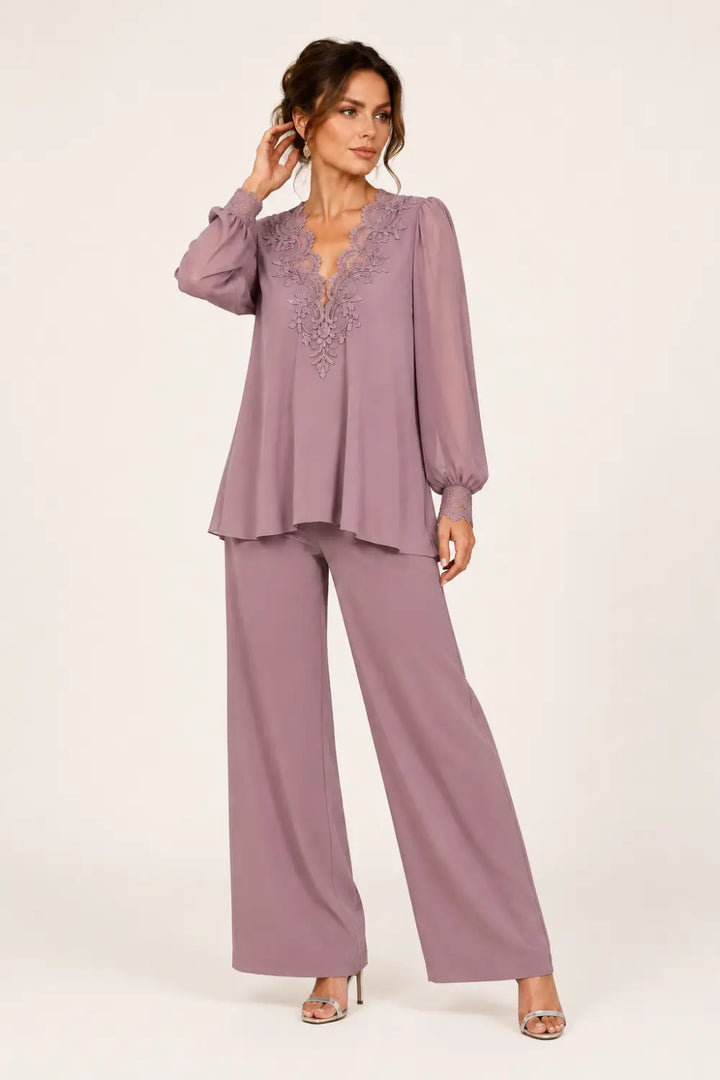 Silvana | V-Neck Chiffon Pants Set