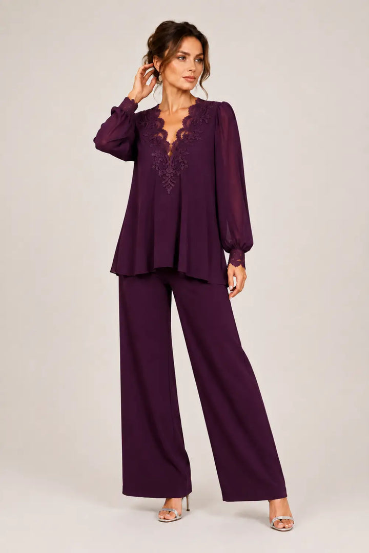 Silvana | V-Neck Chiffon Pants Set