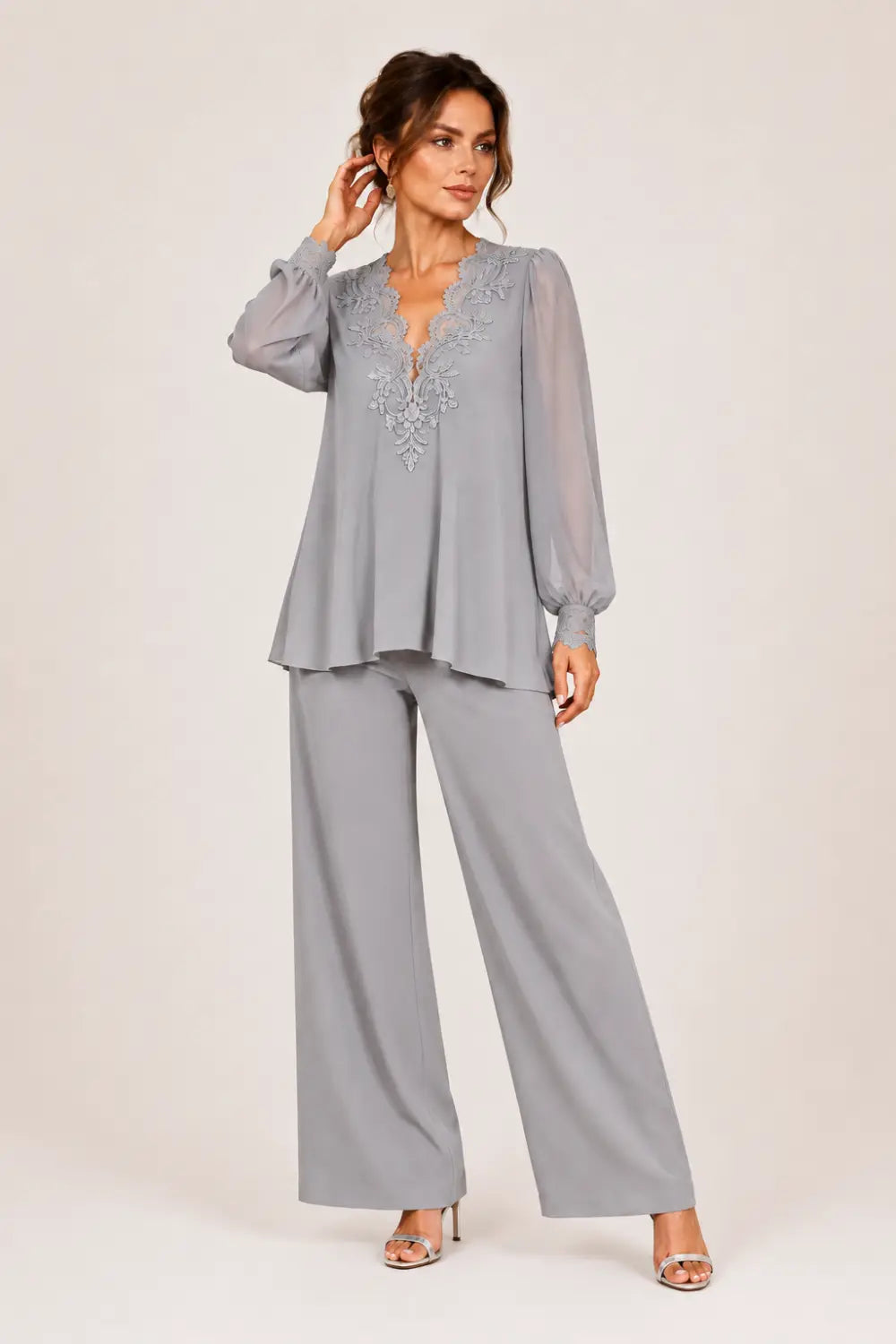 Silvana | V-Neck Chiffon Pants Set