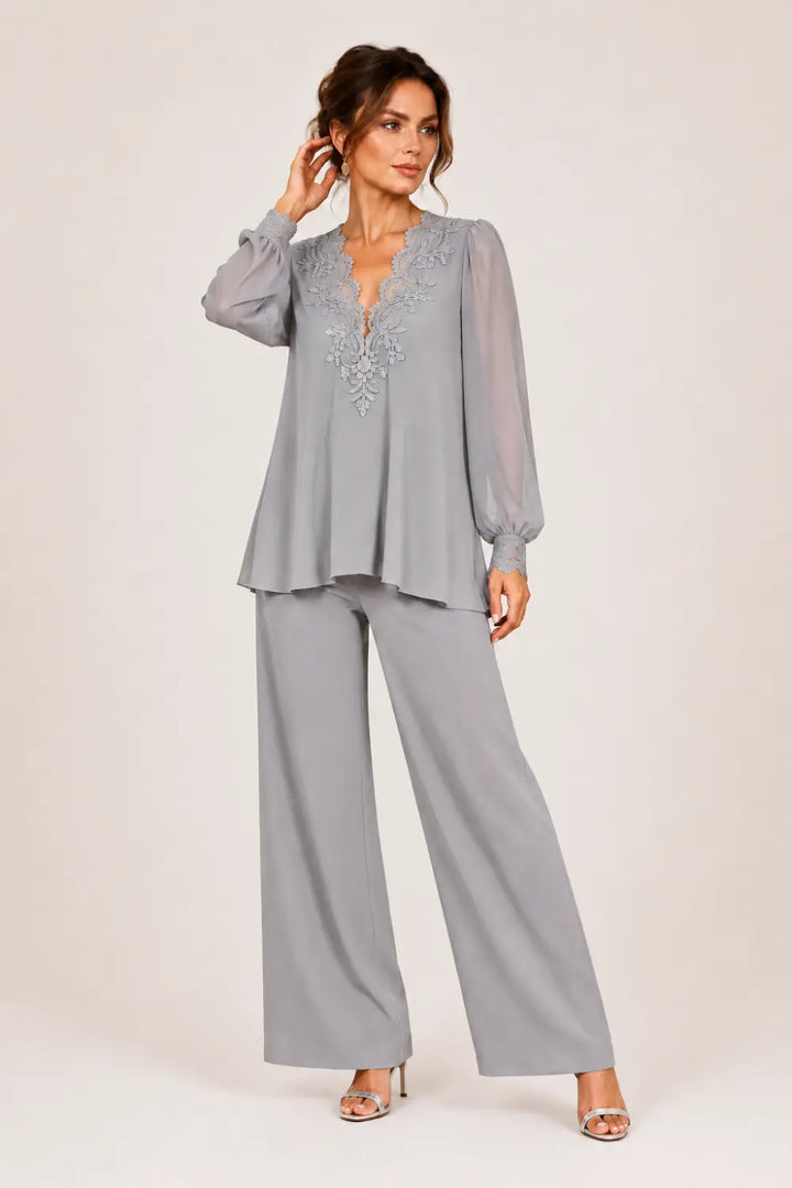 Silvana | V-Neck Chiffon Pants Set