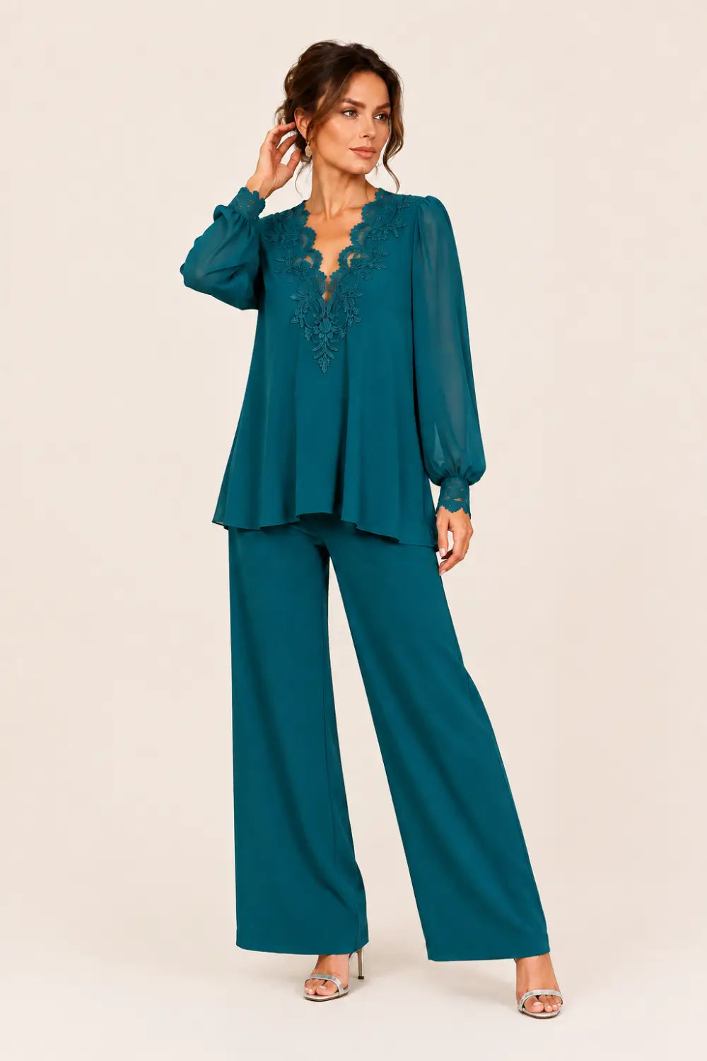Silvana | V-Neck Chiffon Pants Set