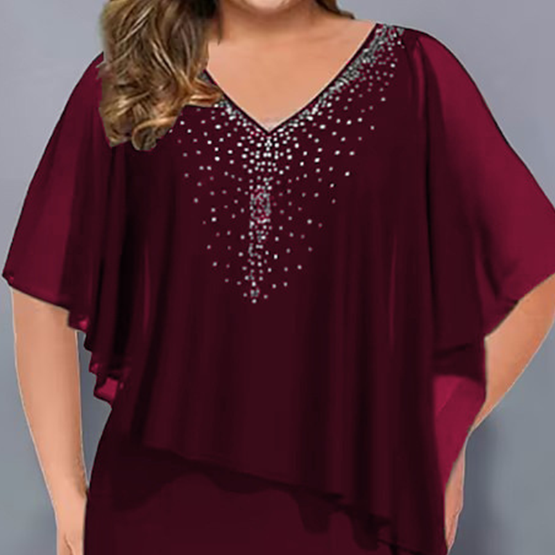 Rhe | Rhinestone V-Neck Cape Dress