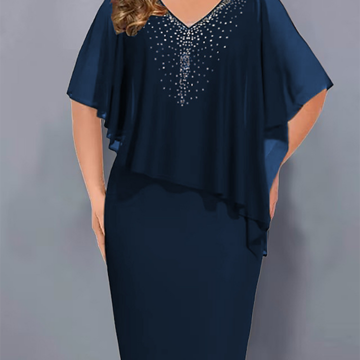 Rhe | Rhinestone V-Neck Cape Dress