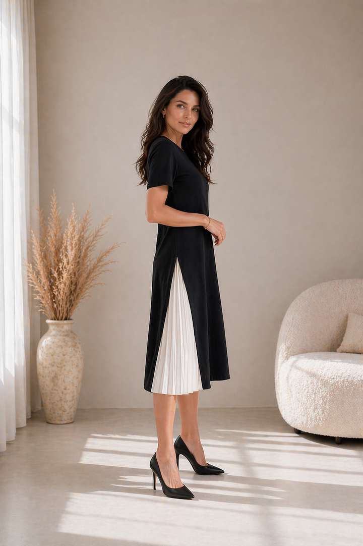 ELVENA™ | Pleated Panel Midi Dress